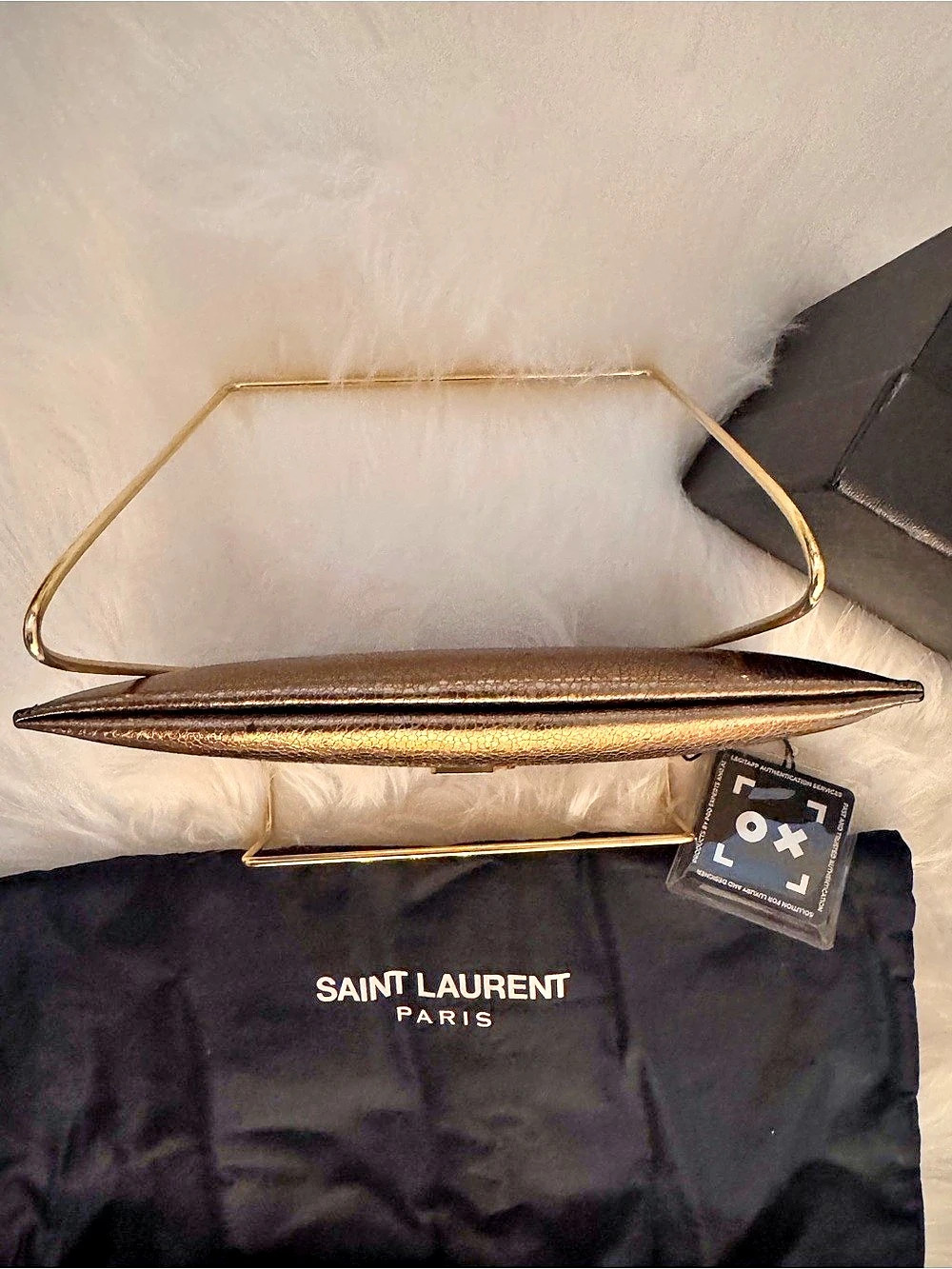 Saint Laurent (YSL) Metallic Gold Leather Pouch/Bill Wallet/ Clutch - Picture 5 of 12